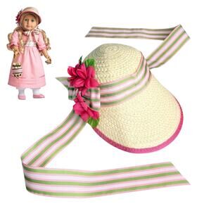 American Girl Caroline Hat Bonnet Doll Accessory Pink Flowers Ribbon Straw Woven